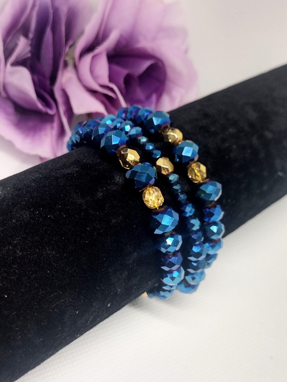 Midnight Blue And Gold Multi Strand Beaded Wrap Bracelet - Picture 3 of 6